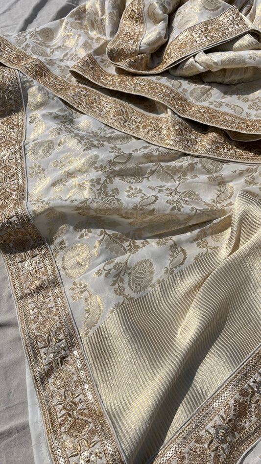 Lilani khaddi Gorgette Saree traditional sari