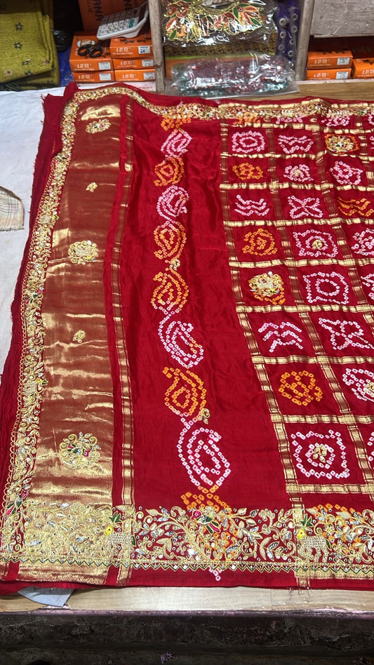 Red dupatta gharchola dupatta gajji silk dupatta