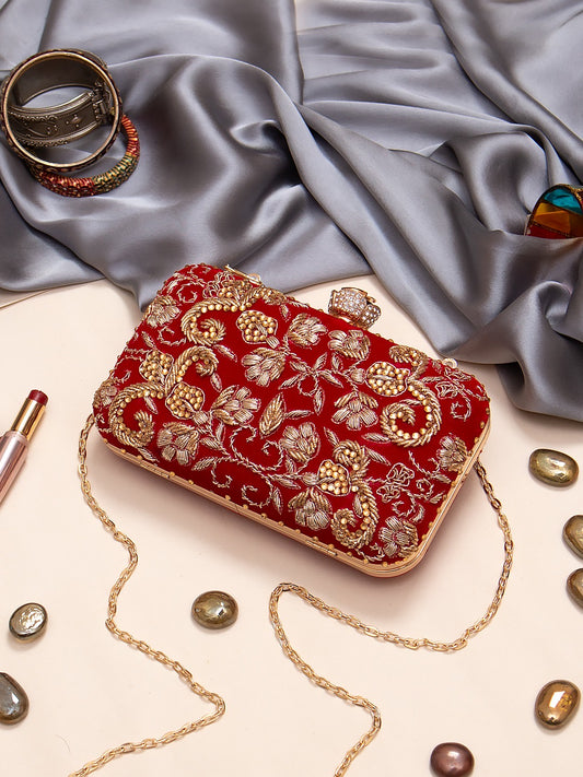 Bridal red zardosi clutch wedding purse Partywear clutch