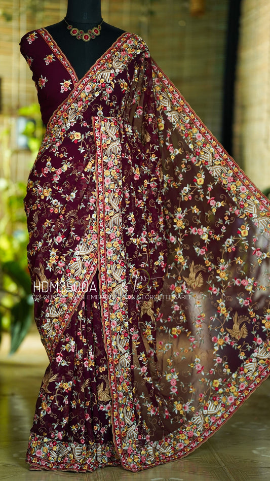 Navish Parsi inspired saree georgette sarees women sari blouse