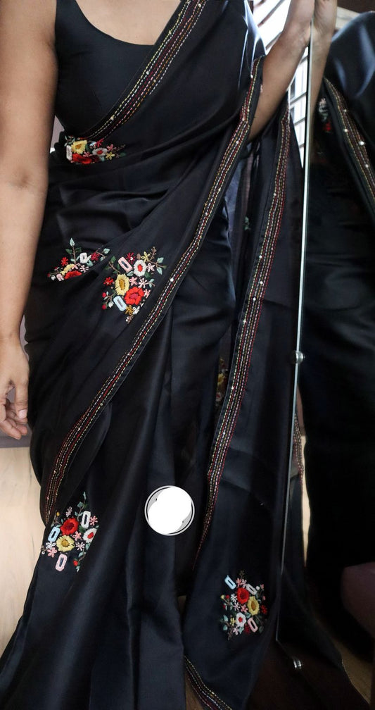 Black beauty saree Embroidered saree Kantha sari blouse