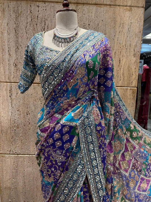 Hand ajrakh saree Indian sarees blouse traditional sari