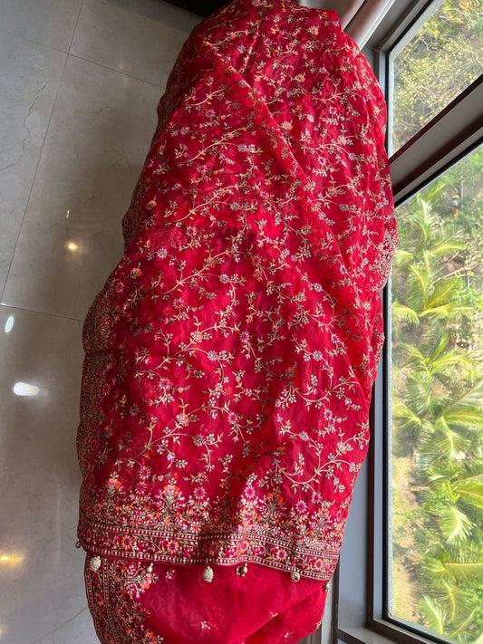 Red Resham saree bridal inspired sari blouse