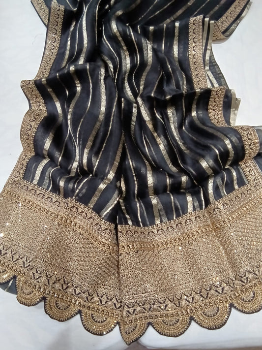 Striped kora saree Indian partywear sarees