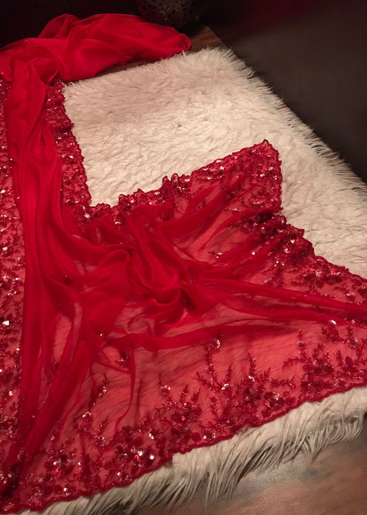 Red premium organza silk saree partywear sarees