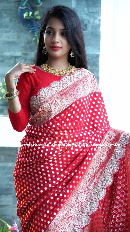 Red hot khaddi gorgette Indian traditional sarees
