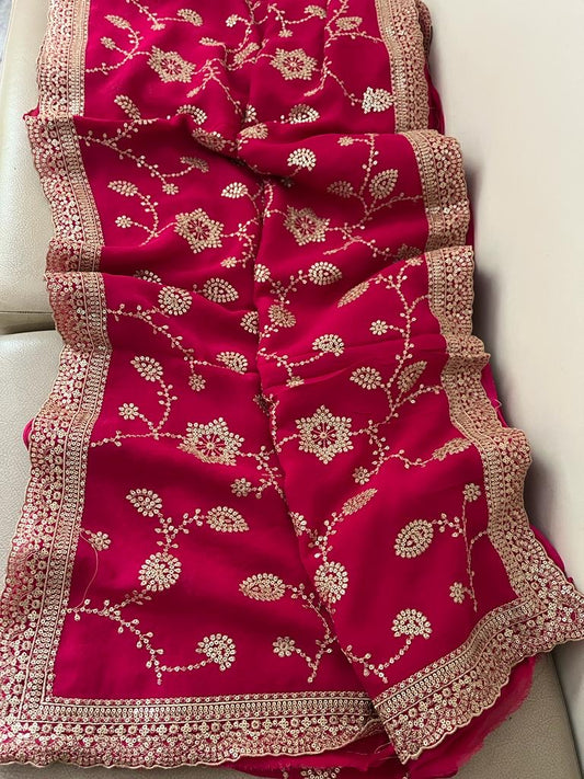 Floral sequence gorgette Indian sarees