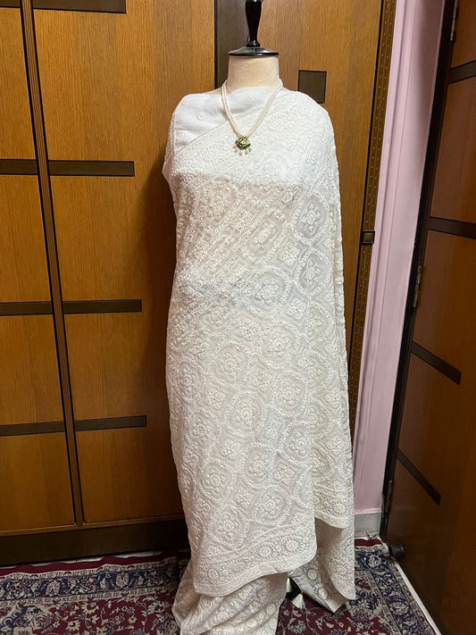Chikankari Saree White Elegant Saree Georgette Sarees