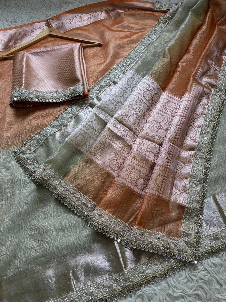 Premium crush saree tissue saree Indian saree blouse Partywear sari