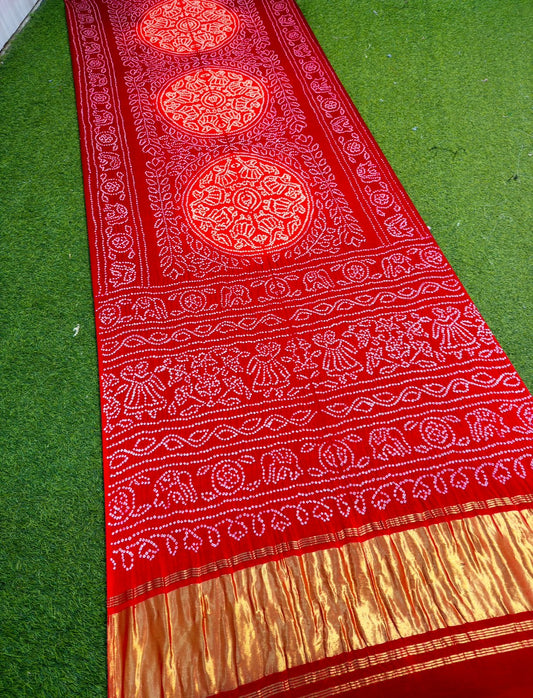 Red gajji silk saree bandhani sarees Indian sari blouse