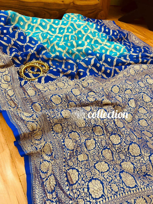 Shaded Blue Banarsi Gorgette Saree
