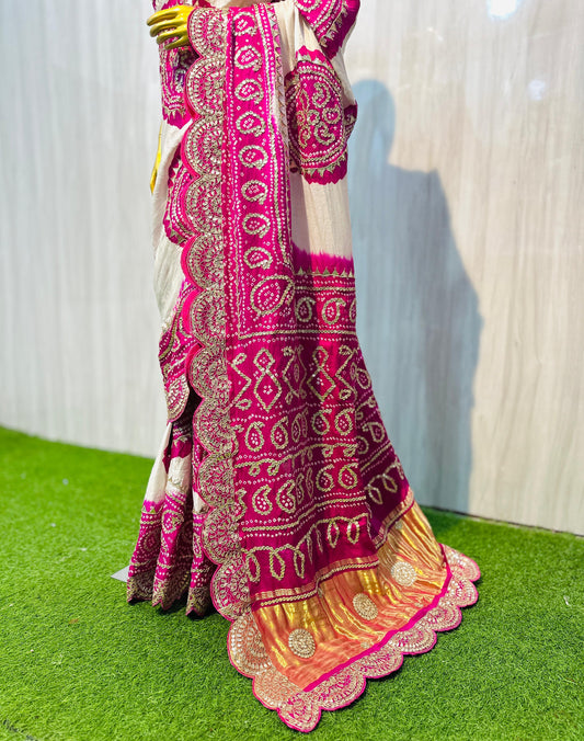 White gajji silk saree wedding sari blouse