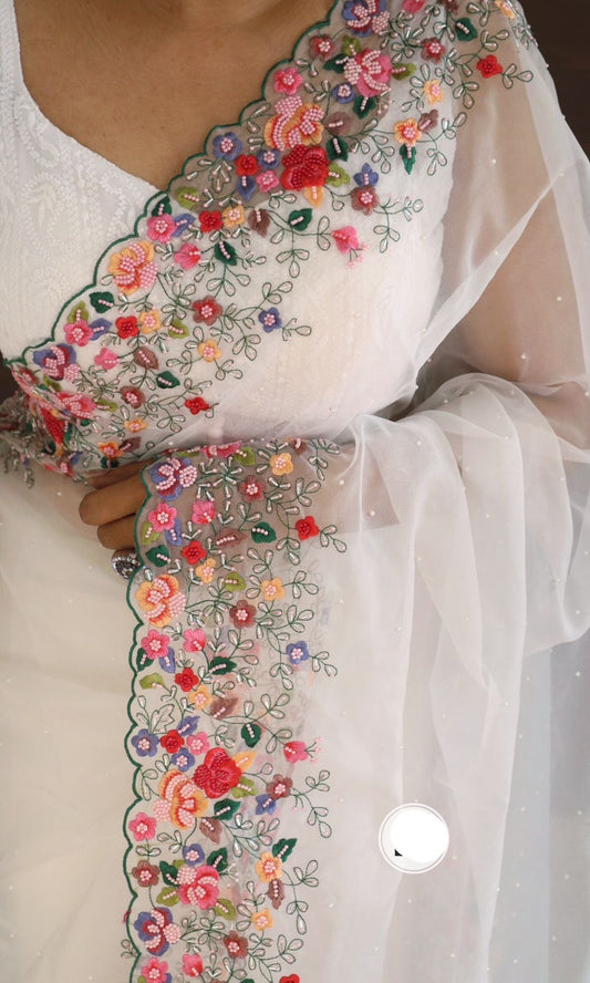 White Organza Saree Embroidery Saree Indian sarees