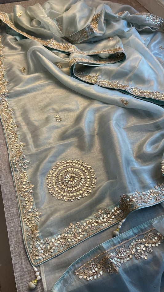 Stylish soft tissue silk saree Indian saree blouse