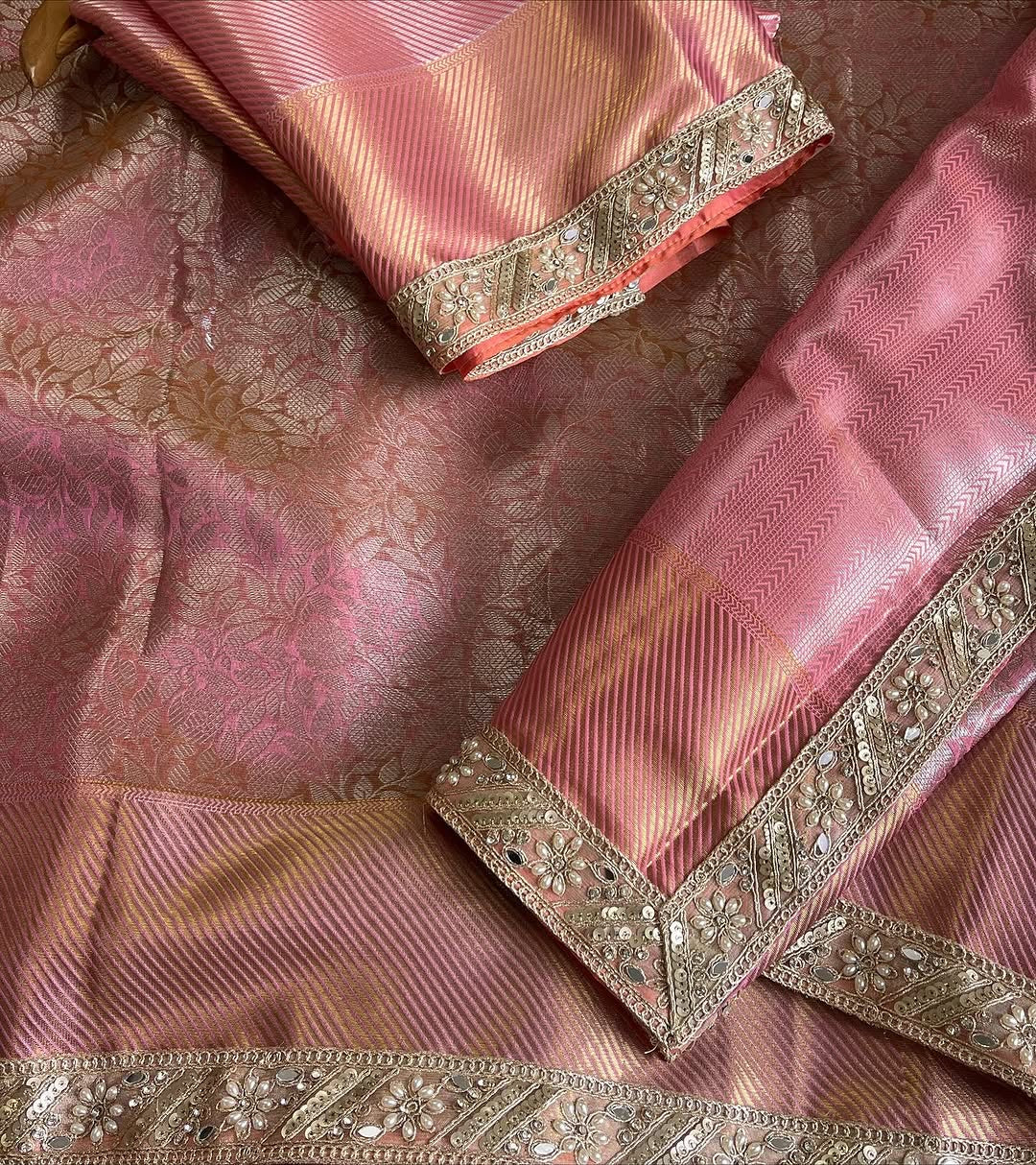 Pink tissue saree Banarsi sarees Indian sari blouse
