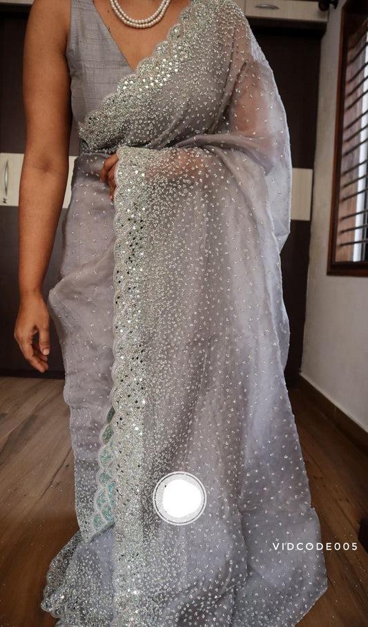 Sequins Organza Saree Partywear Sari Beautiful sari