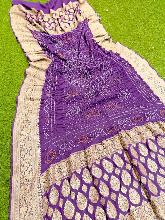 Purple dupatta bandhej dupatta gorgette neemzari dupatta