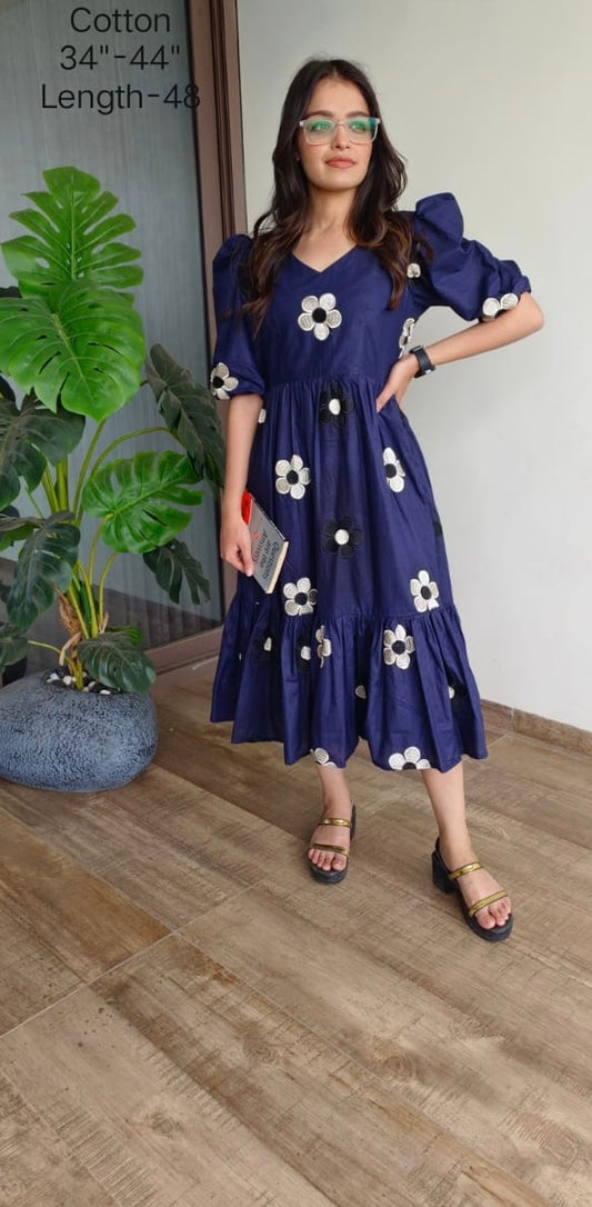 Blue floral cotton dress