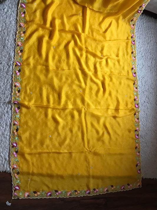 Yellow organza silk sarees
