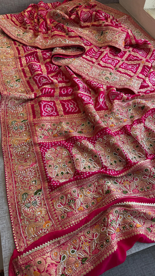 Nahisha khaddi Gorgette saree weaving sarees blouse