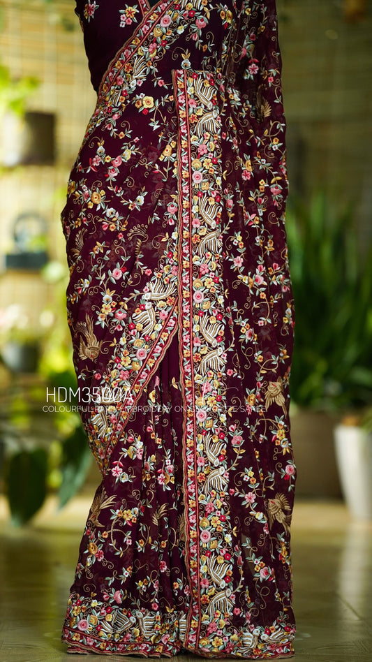 Navish Parsi inspired saree georgette sarees women sari blouse