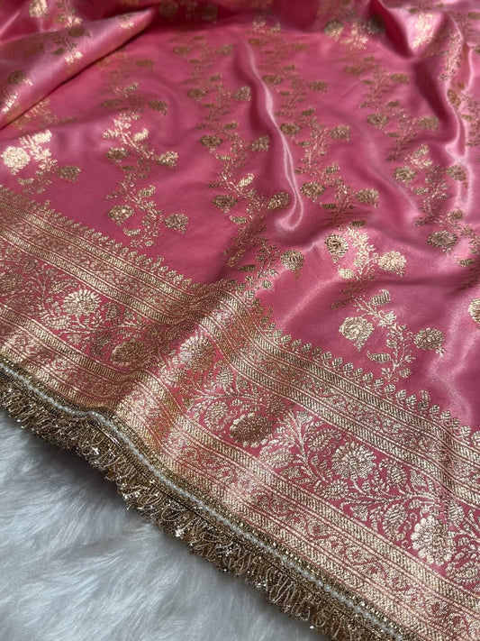 Pink Banarsi saree mashru Katan silk saree Indian sarees blouse