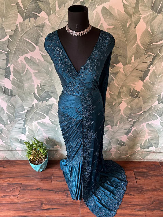 Teal green premium saree Indian saree wedding sarees blouse Partywear sari