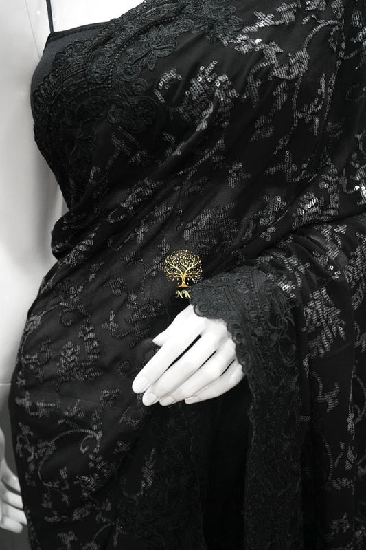 Black sequins beautiful gorgette sarees