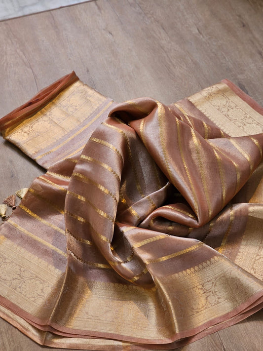 Striped tissue silk Banarsi Indian sarees