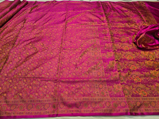 Pink Banarsi saree handwoven saree Zamevar sari blouse