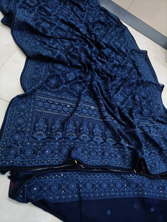 Chikankari Saree Sequence Sari Women Saree