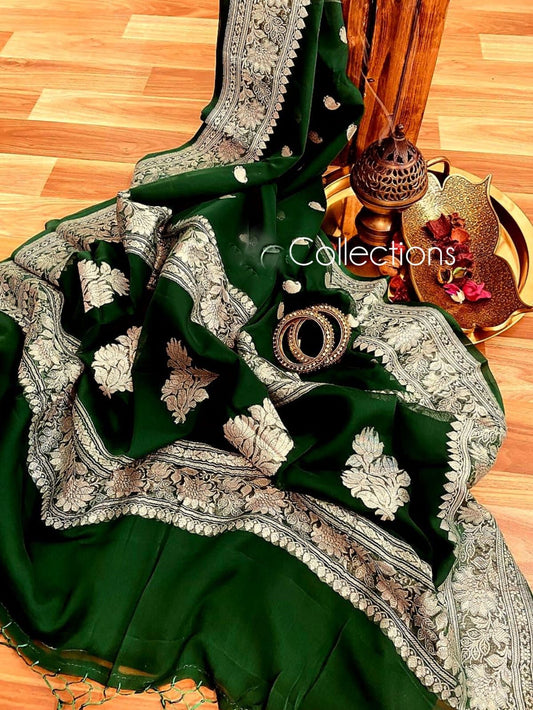 Green handwoven saree Banarsi saree kadwa sari blouse