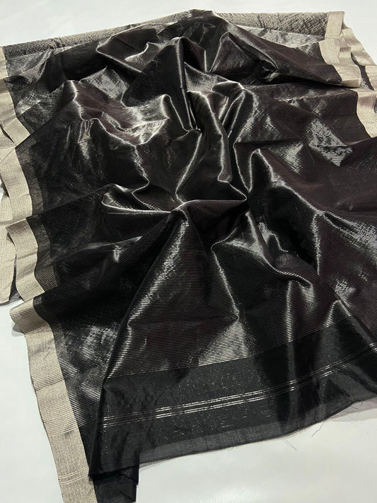 Black Chanderi Katan Saree Silk Saree Women Cocktail Sarees