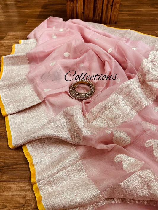 Pink Khaddi Chiffon Saree Banarasi Sarees