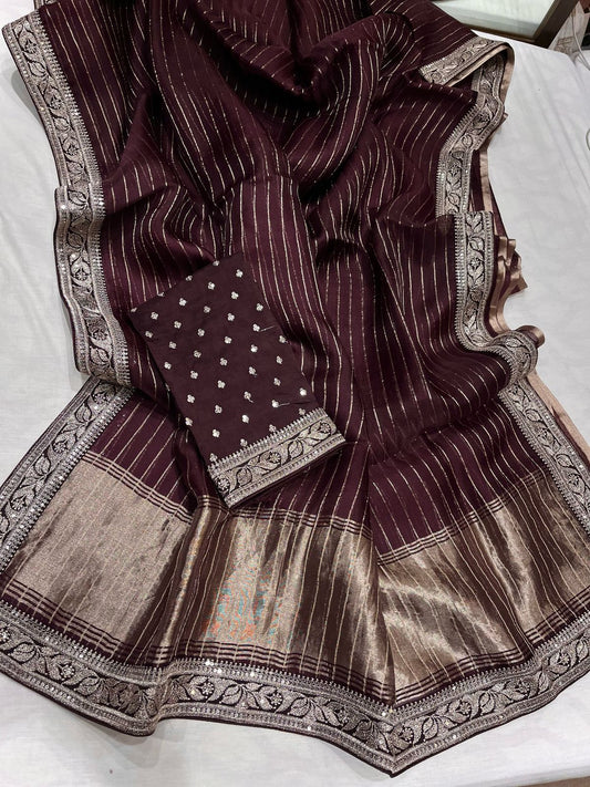 Vanisha organza saree striped saree Partywear sari blouse