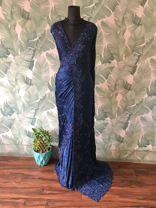 Magnificent saree blue sarees blouse Indian wedding saree Partywear sari