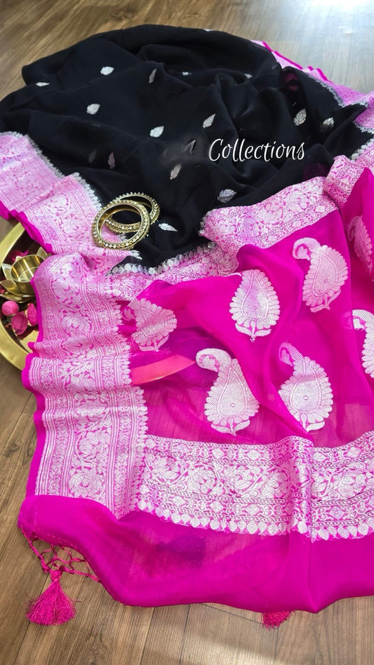 Black khaddi Chiffon Saree Indian Sarees wedding sari blouse