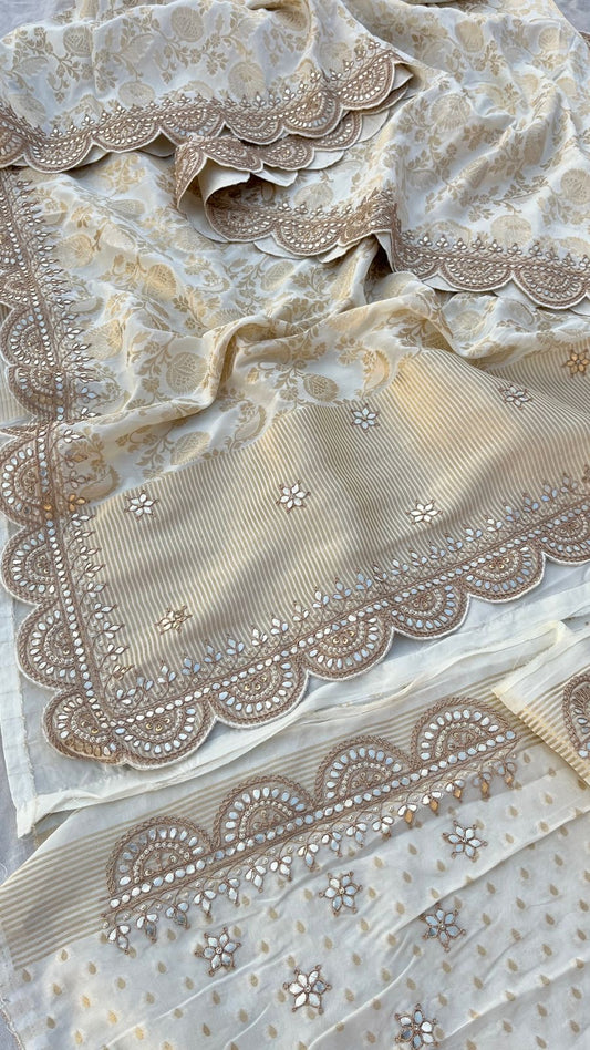 White Banarsi Khaddi Gorgette Sarees Indian saree Gottapatti sari