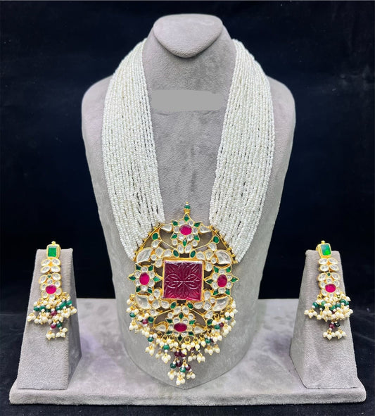 Rimana pearl red Kundan necklace set