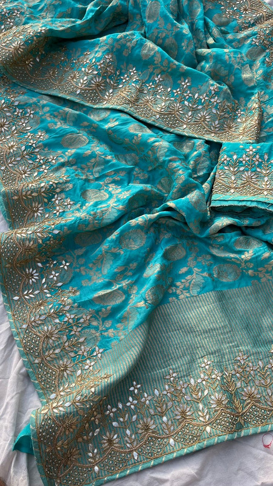 Sultana khaddi Gorgette saree gottapatti sari