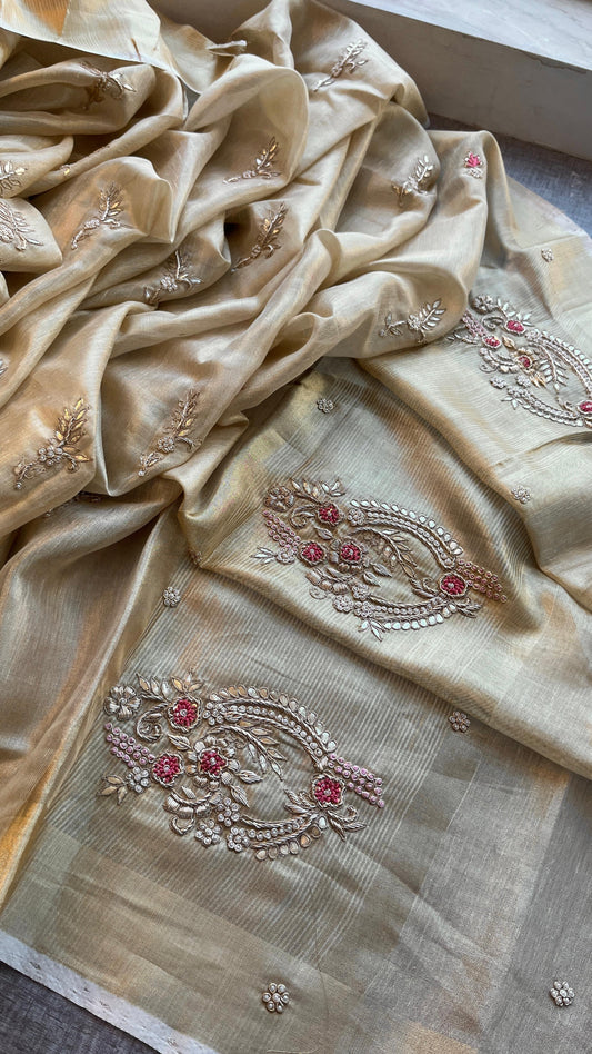 Vanisha linen saree tissue handloom saree Indian sari blouse