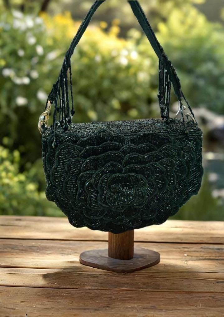 Black purse floral purse Partywear purse clutch bag handbags