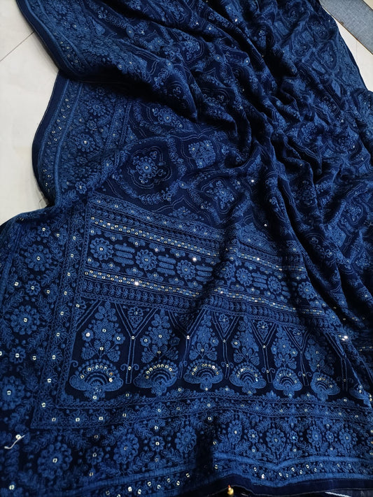 Chikankari Saree Sequence Sari Women Saree