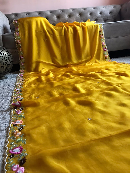 Yellow organza silk sarees