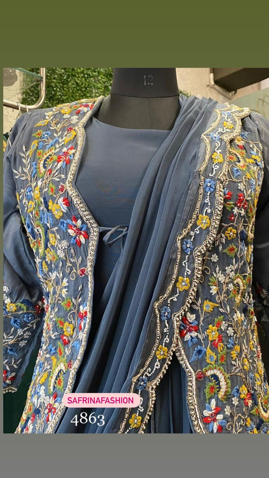 Blue Embroidered Dress Partywear dress