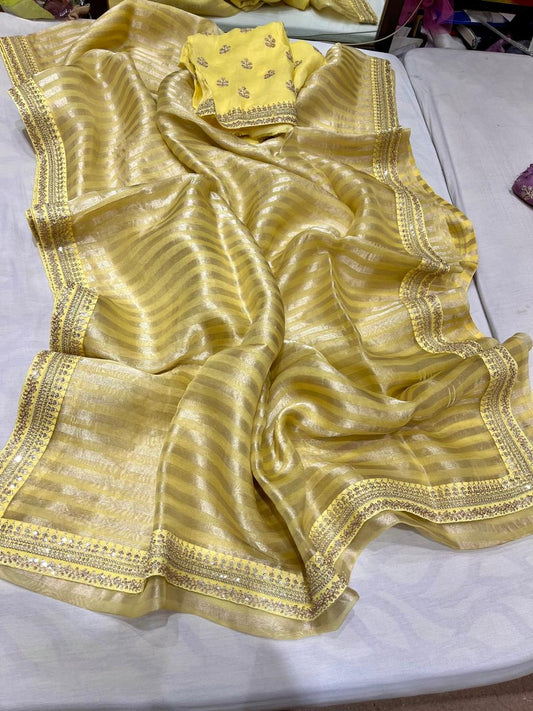 Striped Tissue Organza Sarees Partywear sarees