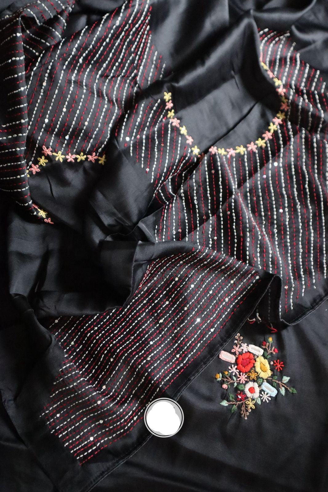 Black beauty saree Embroidered saree Kantha sari blouse