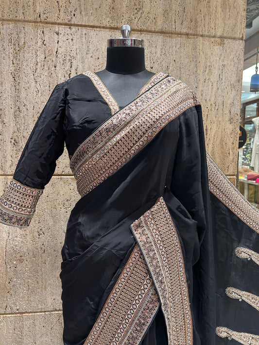 Crepe silk saree paisley inspired sari blouse reception sarees