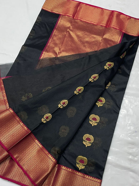 Black Chanderi Silk Saree Indian Saree