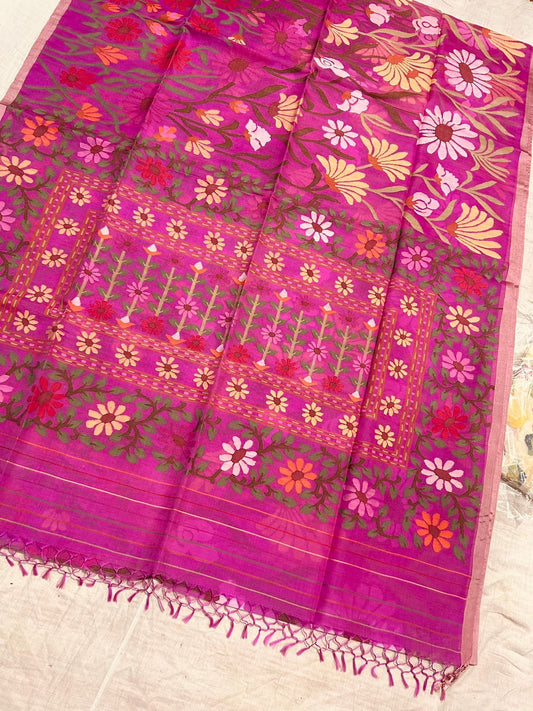 Vania pink tantuj jamdani saree Indian sari